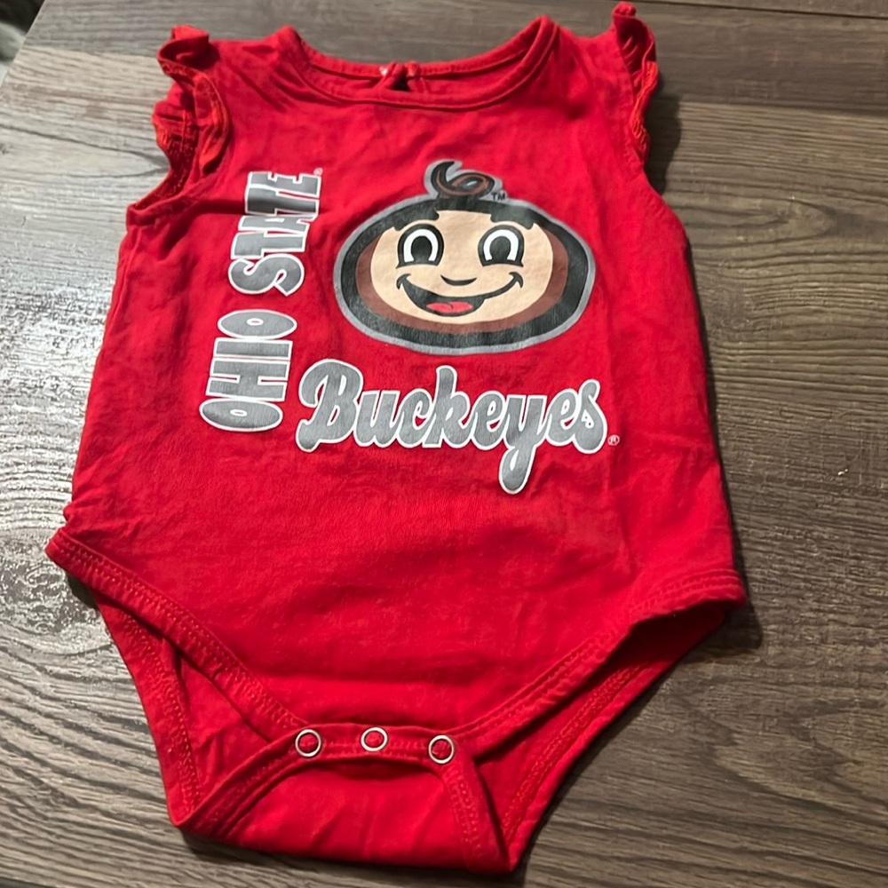 Euc Ohio state buckeyes red girls onesie with ruffle sleeves size 3/6 month